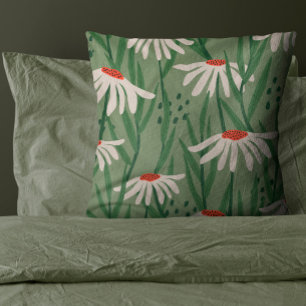 Sage Green Hand Drawn Flower Throw Pillow