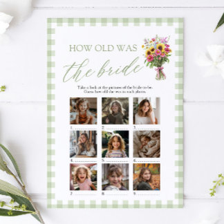 Sage Green Hand Drawn How Old Was The Bride Game Invitation