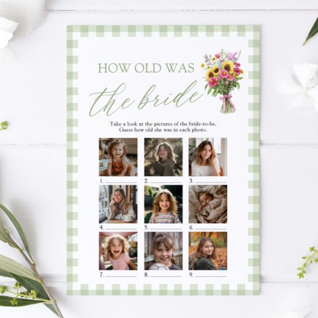 Sage Green Hand Drawn How Old Was The Bride Game Invitation (Sage Green Hand Drawn How Old Was The Bride Game)
