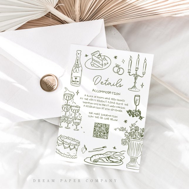 Sage Green Hand Drawn Whimsical Wedding Enclosure Card (Creator Uploaded)