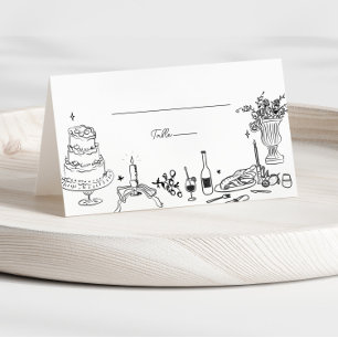 Sage Green Hand Drawn Whimsical Wedding Thank You Place Card