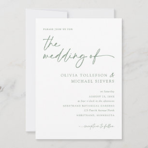 Sage Green Handwritten Script Modern Wedding Invitation