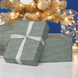 Sage Green Happy Holidays Modern Script Lettering Wrapping Paper
