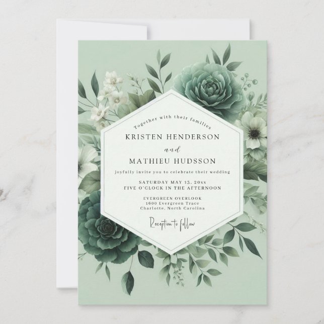 Sage Green Hazy Bloom Wedding Invitation (Front)