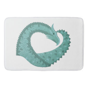 Sage green heart dragon on white bath mat