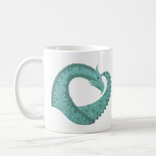 Sage green heart dragon on white coffee mug