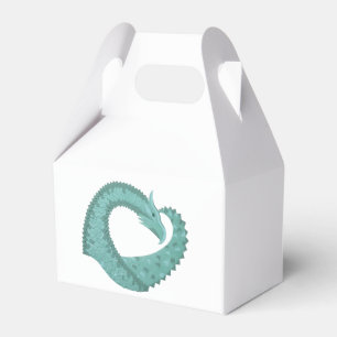 Sage green heart dragon on white favor box