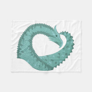Sage green heart dragon on white fleece blanket