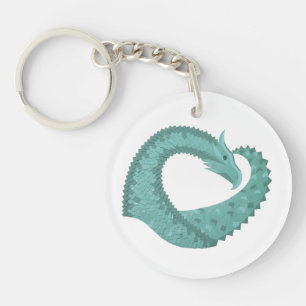 Sage green heart dragon on white keychain