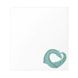 Sage green heart dragon on white notepad