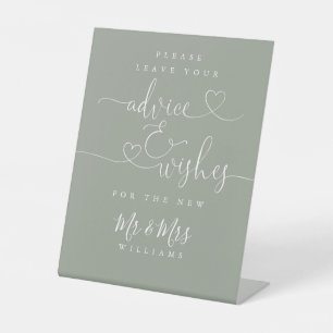 Sage Green Heart Script Advice And Wishes Pedestal Sign