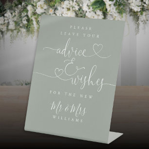 Sage Green Heart Script Advice And Wishes Pedestal Sign