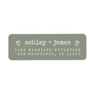 Sage Green Heart Script Couple Return Address