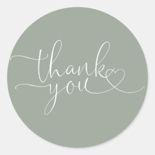 Sage Green Heart Script Thank You Classic Round Sticker