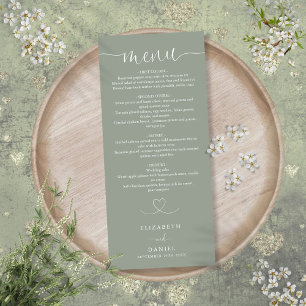 Sage Green Heart Script Wedding Dinner Menu