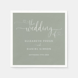Sage Green Heart Script Wedding Napkin