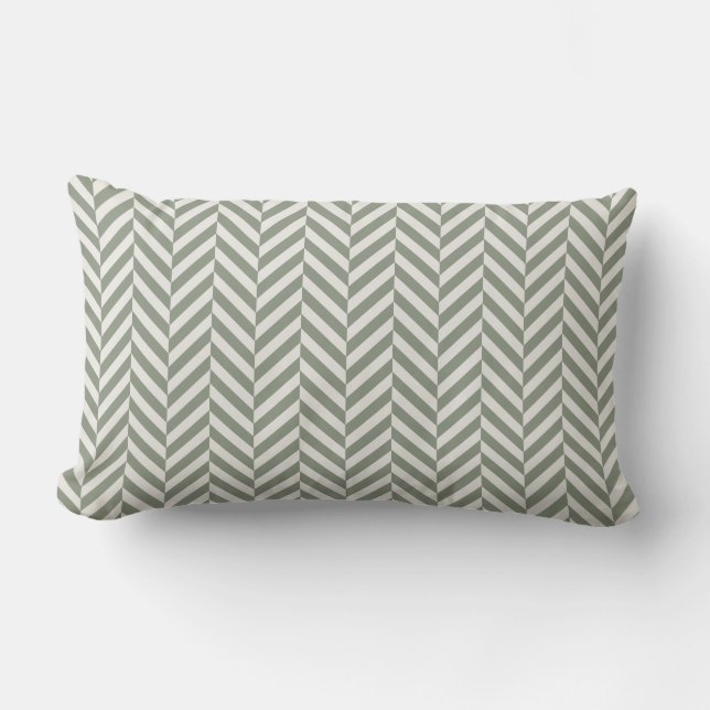 Sage Green Herringbone Geometric Lumbar Pillow (Front)