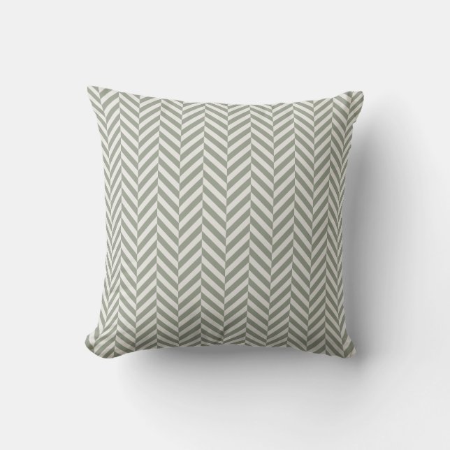 Sage Green Herringbone Geometric Outdoor Pillow (Front)