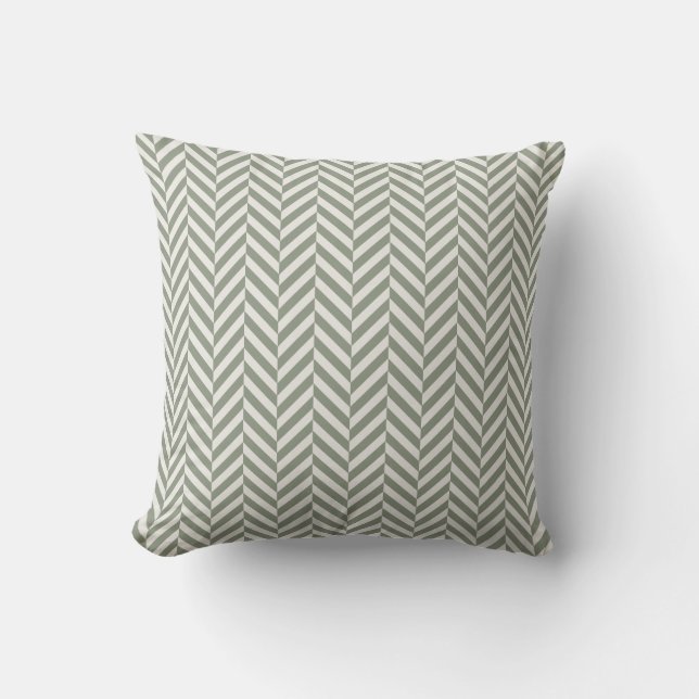 Sage Green Herringbone Geometric Throw Pillow (Front)