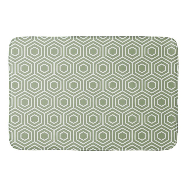 Sage Green Hexagon Honeycomb Geometric Pattern Bath Mat (Front)