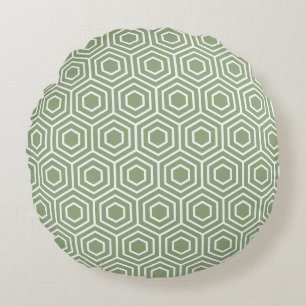 Sage Green Hexagon Honeycomb Geometric Pattern Round Pillow