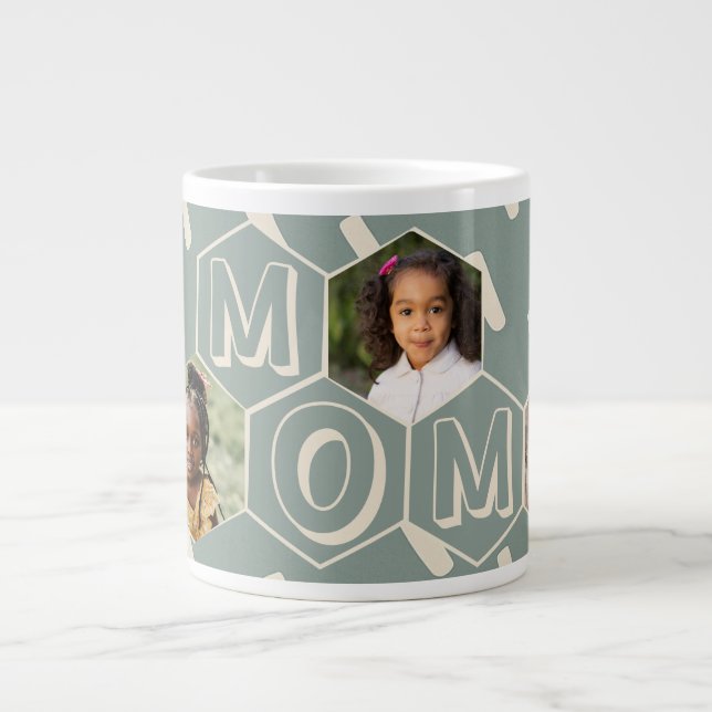 Sage Green Hexagon Modern MOM Gift Large Coffee Mug (Front)