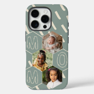 Sage green hexagon Mom Photo Collage iPhone 16 Pro Case