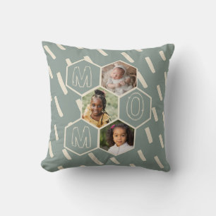 Sage Green Hexagon Photo Collage Mom  Throw Pillow