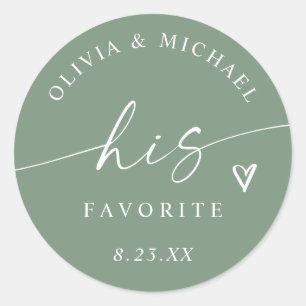 Sage Green His Favourite Modern Wedding Treat Bag Classic Round Sticker