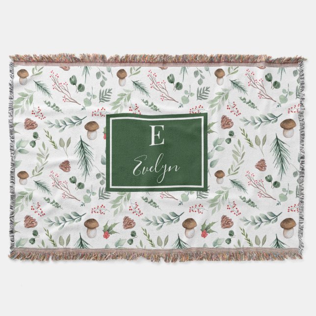 Sage Green Holiday Personalized Throw Blanket (Front)