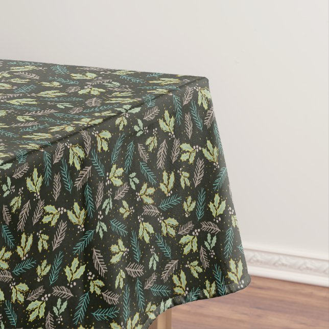 Sage Green Holly Christmas Tablecloth (In Situ)