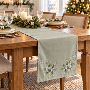 Sage Green Holly Christmas Winter Table  Long Table Runner