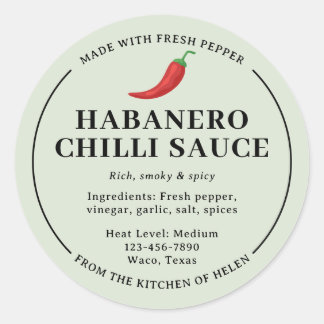 Sage Green Homemade Habanero Chili Sauce Jar Label