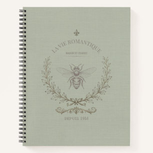 Sage Green Honey Bee Vintage French Country Notebook