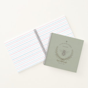 Sage Green Honey Bee Vintage French Country Notebook