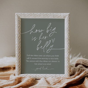 SAGE Green How Big Is Her Belly Baby Shower Game Poster