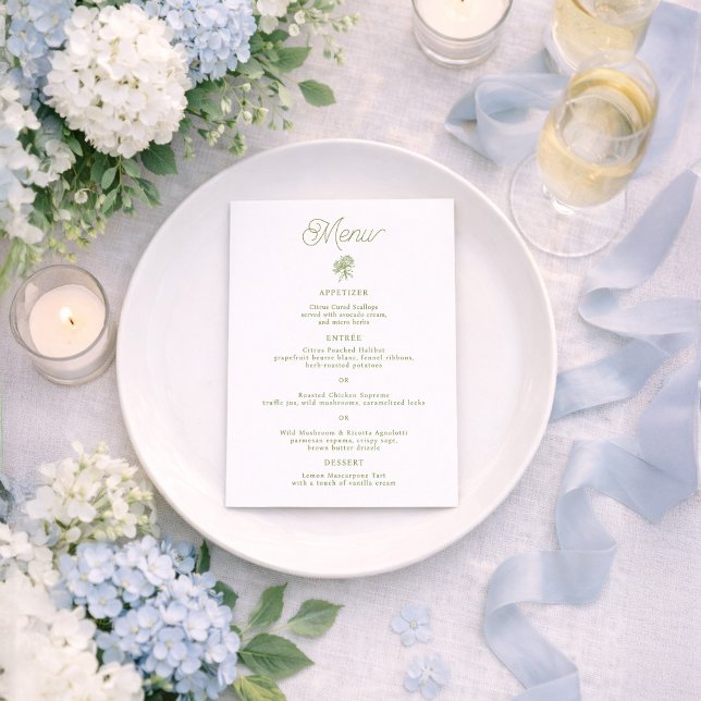 Sage Green Hydrangea 5x7 Wedding Menu Card (Creator Uploaded)
