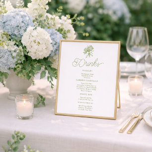 Sage Green Hydrangea Drinks Menu Table Sign