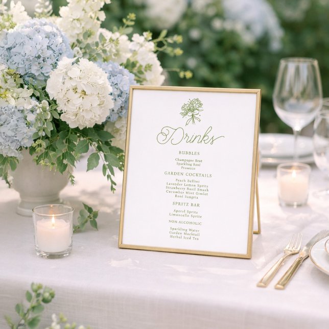 Sage Green Hydrangea Drinks Menu Table Sign (Creator Uploaded)
