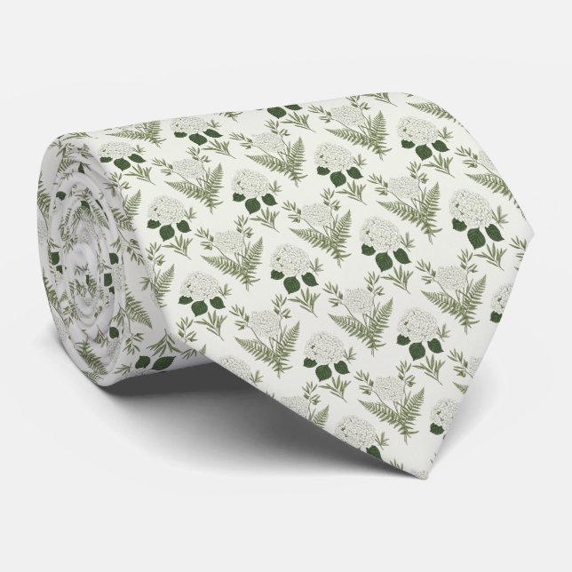 Sage Green Hydrangea & Fern Tie (Rolled)