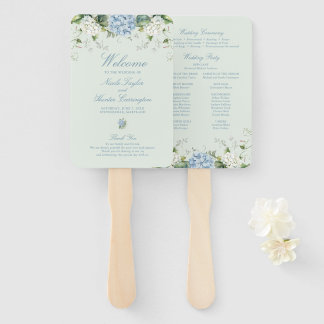 Sage Green Hydrangea Wedding Ceremony Program Hand Fan