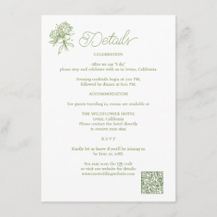 Sage Green Hydrangea Wedding Details Card