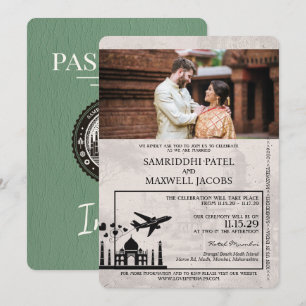 Sage Green India Passport Wedding Invitation