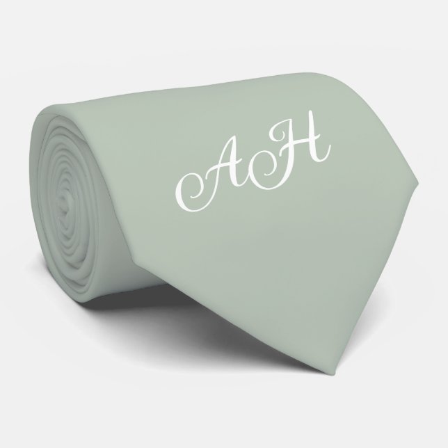 Sage Green Initial Groomsmen Monogram Monogrammed  Tie (Rolled)