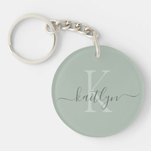 Sage Green Initial Name Monogrammed Keychain