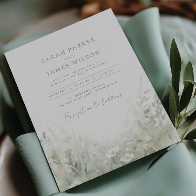 Sage green invitations mariage aquarelle script (Créateur téléchargé)