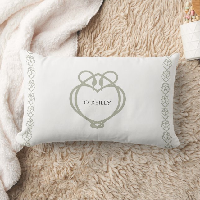 Sage Green Irish Celtic Swan Love Knot Family Name Lumbar Pillow (Blanket)