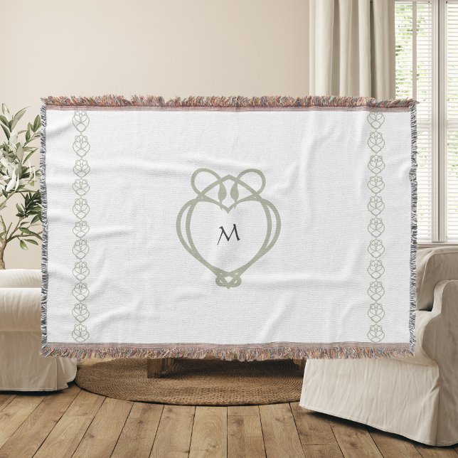 Sage Green Irish Celtic Swan Love Knot Monogram Throw Blanket (Creator Uploaded)