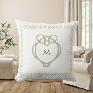 Sage Green Irish Celtic Swan Love Knot Monogram Throw Pillow