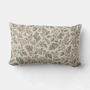 Sage Green & Ivory Botanical   Rustic French Lumbar Pillow